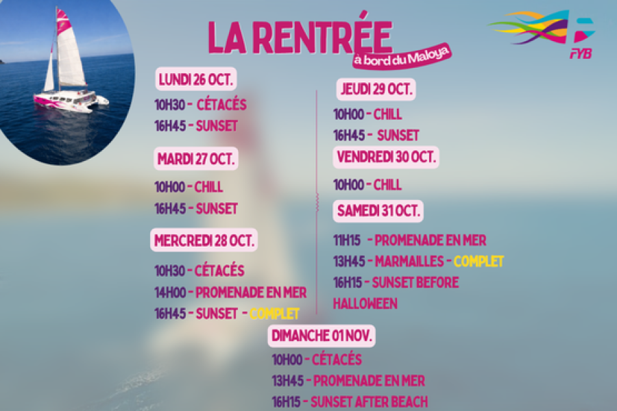 Planning de nos sorties du Lundi 26 octobre au dimanche 01 novembre