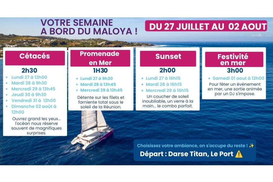 Planning de nos sorties disponibles du Lundi 27 juillet au dimanche 02 aout